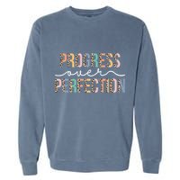 Motivational Progress Over Perfection Leopard Print Teacher Garment-Dyed Sweatshirt