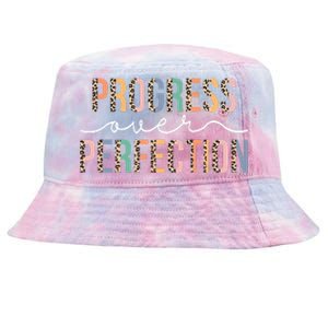 Motivational Progress Over Perfection Leopard Print Teacher Tie-Dyed Bucket Hat