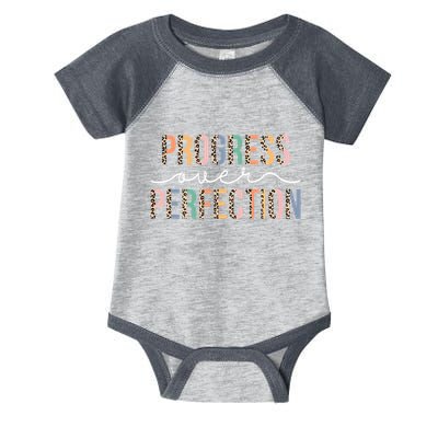 Motivational Progress Over Perfection Leopard Print Teacher Infant Baby Jersey Bodysuit