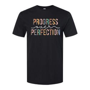 Motivational Progress Over Perfection Leopard Print Teacher Softstyle CVC T-Shirt