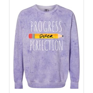 Motivational Progress Over Perfection Back To School Teacher Colorblast Crewneck Sweatshirt