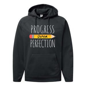 Motivational Progress Over Perfection Back To School Teacher Performance Fleece Hoodie