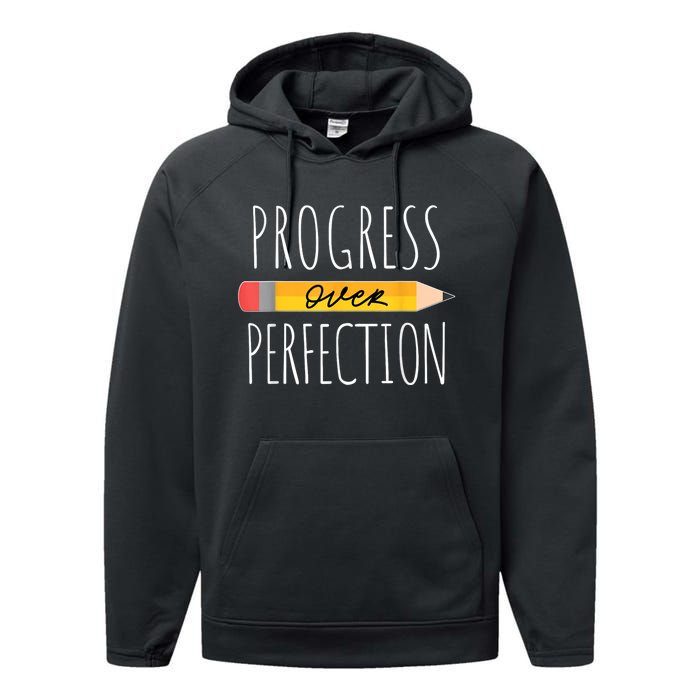 Motivational Progress Over Perfection Back To School Teacher Performance Fleece Hoodie