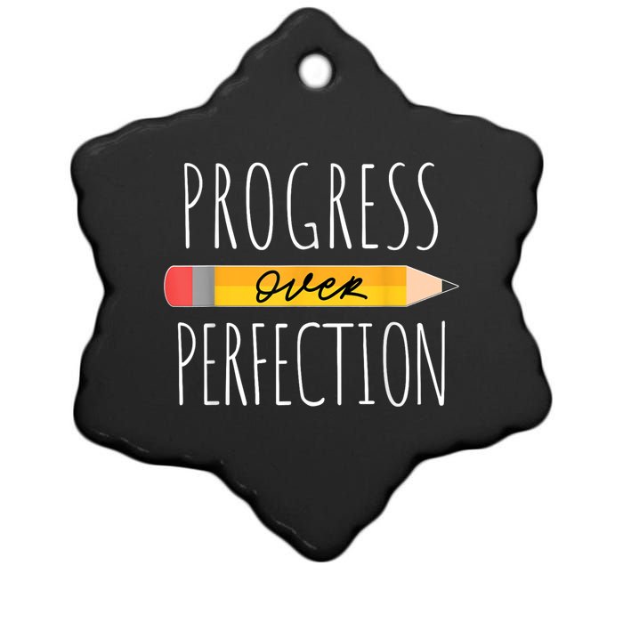 Motivational Progress Over Perfection Back To School Teacher Ceramic Star Ornament