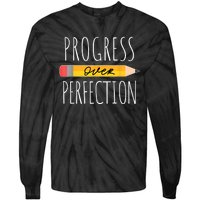 Motivational Progress Over Perfection Back To School Teacher Tie-Dye Long Sleeve Shirt