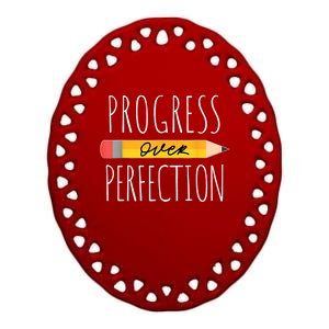 Motivational Progress Over Perfection Back To School Teacher Ceramic Oval Ornament