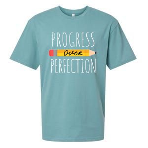 Motivational Progress Over Perfection Back To School Teacher Sueded Cloud Jersey T-Shirt