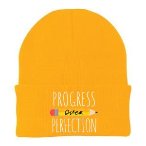 Motivational Progress Over Perfection Back To School Teacher Knit Cap Winter Beanie