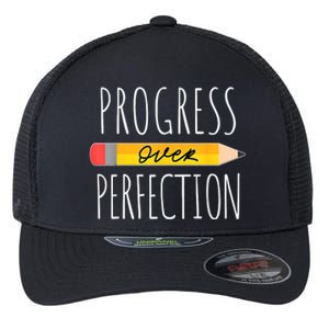 Motivational Progress Over Perfection Back To School Teacher Flexfit Unipanel Trucker Cap