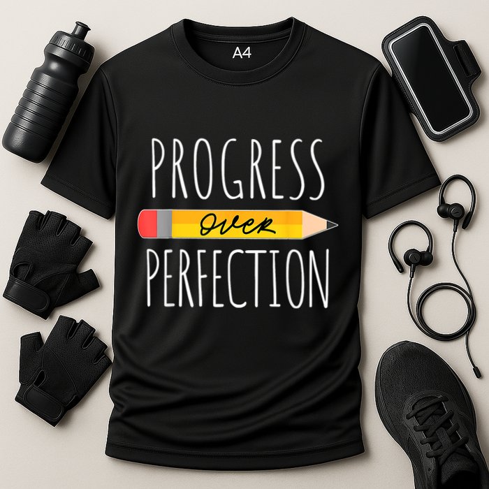 Motivational Progress Over Perfection Back To School Teacher Cooling Performance Crew T-Shirt