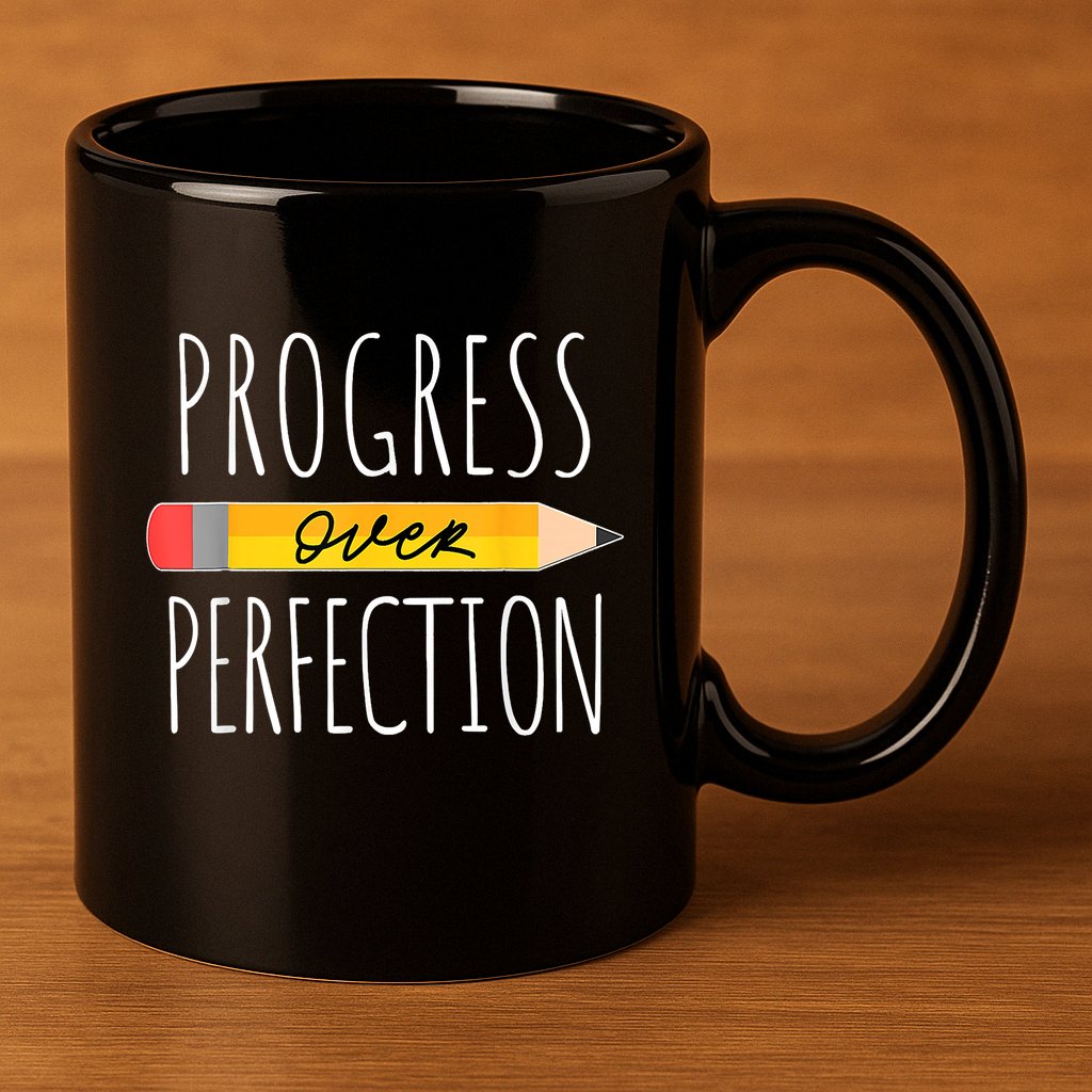Motivational Progress Over Perfection Back To School Teacher 11oz C Handle Ceramic Mug