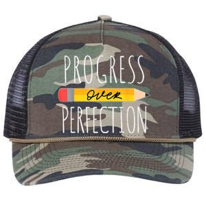 Motivational Progress Over Perfection Back To School Teacher Retro Rope Trucker Hat Cap