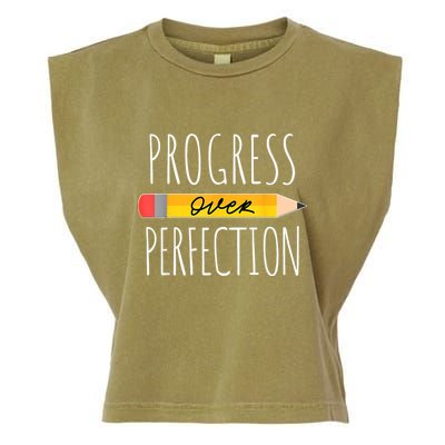 Motivational Progress Over Perfection Back To School Teacher Garment-Dyed Women's Muscle Tee