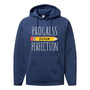 Motivational Progress Over Perfection Back To School Teacher Performance Fleece Hoodie