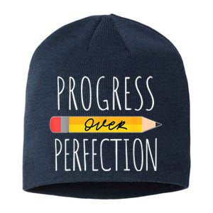 Motivational Progress Over Perfection Back To School Teacher Sustainable Beanie