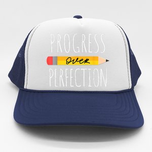 Motivational Progress Over Perfection Back To School Teacher Trucker Hat