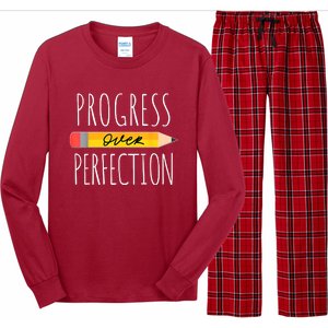 Motivational Progress Over Perfection Back To School Teacher Long Sleeve Pajama Set