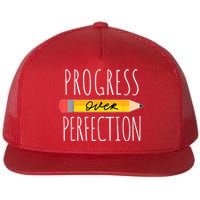 Motivational Progress Over Perfection Back To School Teacher Flat Bill Trucker Hat