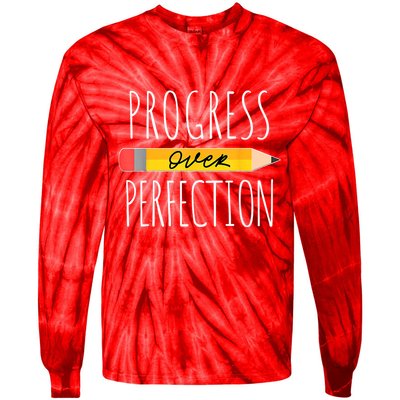 Motivational Progress Over Perfection Back To School Teacher Tie-Dye Long Sleeve Shirt