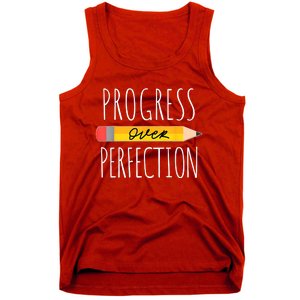 Motivational Progress Over Perfection Back To School Teacher Tank Top