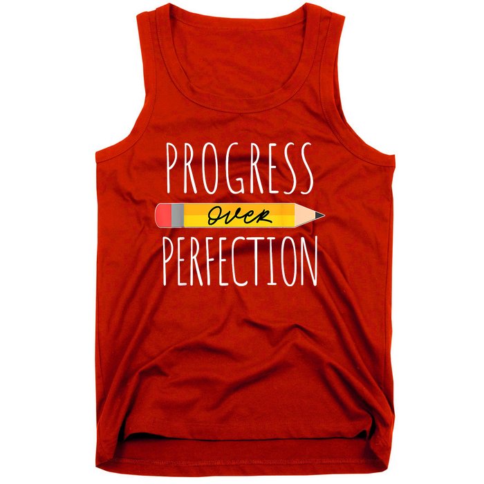 Motivational Progress Over Perfection Back To School Teacher Tank Top