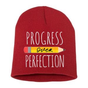 Motivational Progress Over Perfection Back To School Teacher Short Acrylic Beanie