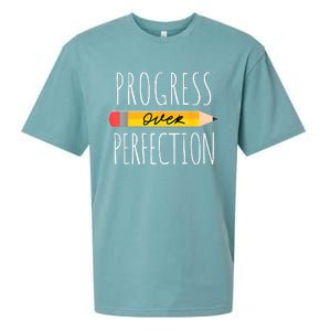 Motivational Progress Over Perfection Back To School Teacher Sueded Cloud Jersey T-Shirt