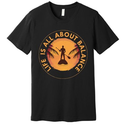 Men Paddleboarder On SUP Paddle Board For Standup Paddling Premium T-Shirt