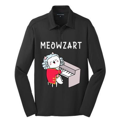 Meowzart Piano Player Pianist Classical Music Lover Silk Touch Performance Long Sleeve Polo