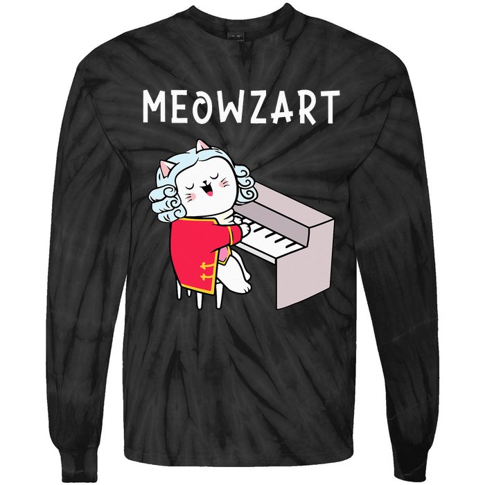 Meowzart Piano Player Pianist Classical Music Lover Tie-Dye Long Sleeve Shirt