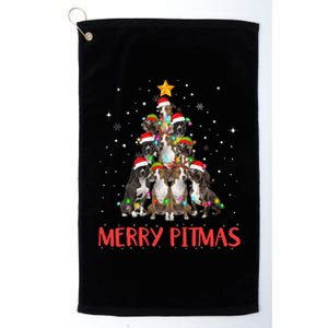 Merry Pitmas Pitbull Dog Ugly Christmas Sweater Tree Dogs Platinum Collection Golf Towel