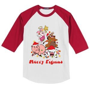 Merry Pigmas Pua Piglet Pumbaa Hamm Christmas Lights Merry Pigmas Kids Colorblock Raglan Jersey