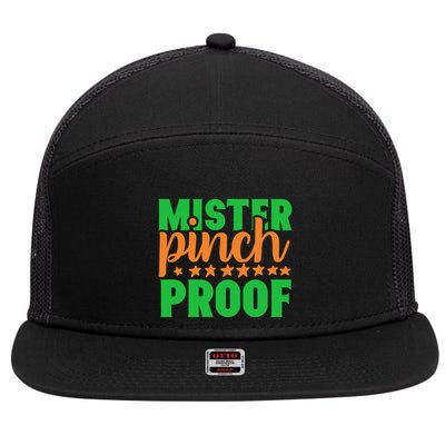 Mr Pinch Proof Funny St Patricks Day Lucky Green And Orange Great Gift 7 Panel Mesh Trucker Snapback Hat