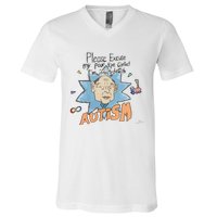 Marcus Pork Please Excuse My Poor Eye Contact IM Infected With Autism V-Neck T-Shirt