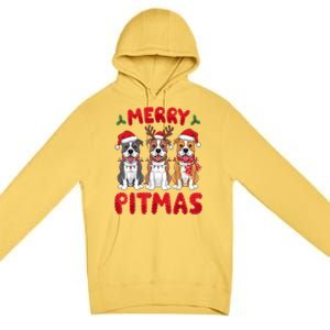 Merry Pitmas Pitbull Dog Santa Hat Xmas Lights Christmas Gift Premium Pullover Hoodie