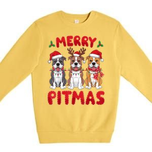 Merry Pitmas Pitbull Dog Santa Hat Xmas Lights Christmas Gift Premium Crewneck Sweatshirt