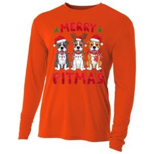 Merry Pitmas Pitbull Dog Santa Hat Xmas Lights Christmas Gift Cooling Performance Long Sleeve Crew