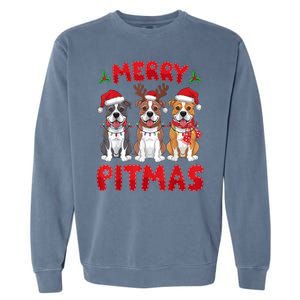 Merry Pitmas Pitbull Dog Santa Hat Xmas Lights Christmas Gift Garment-Dyed Sweatshirt