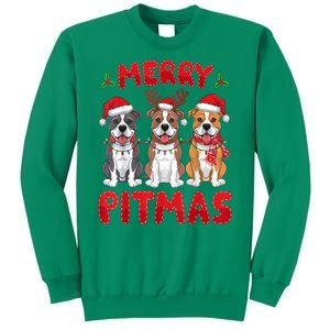 Merry Pitmas Pitbull Dog Santa Hat Xmas Lights Christmas Gift Sweatshirt