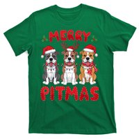 Merry Pitmas Pitbull Dog Santa Hat Xmas Lights Christmas Gift T-Shirt