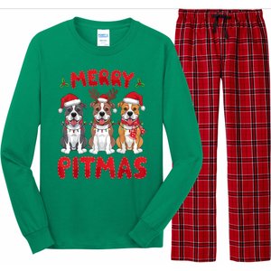 Merry Pitmas Pitbull Dog Santa Hat Xmas Lights Christmas Gift Long Sleeve Pajama Set