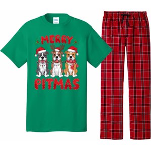 Merry Pitmas Pitbull Dog Santa Hat Xmas Lights Christmas Gift Pajama Set