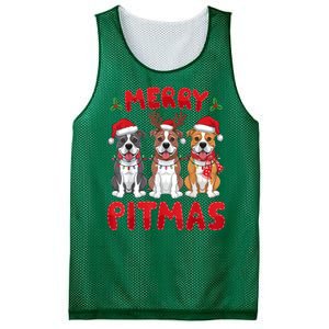 Merry Pitmas Pitbull Dog Santa Hat Xmas Lights Christmas Gift Mesh Reversible Basketball Jersey Tank