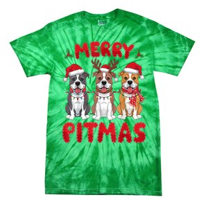 Merry Pitmas Pitbull Dog Santa Hat Xmas Lights Christmas Gift Tie-Dye T-Shirt