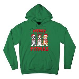 Merry Pitmas Pitbull Dog Santa Hat Xmas Lights Christmas Gift Tall Hoodie