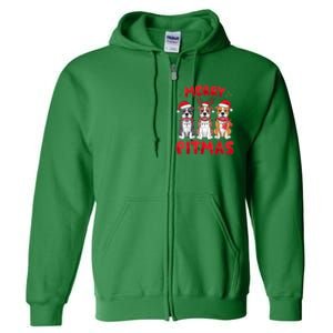 Merry Pitmas Pitbull Dog Santa Hat Xmas Lights Christmas Gift Full Zip Hoodie