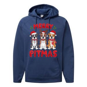 Merry Pitmas Pitbull Dog Santa Hat Xmas Lights Christmas Gift Performance Fleece Hoodie