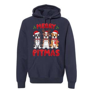 Merry Pitmas Pitbull Dog Santa Hat Xmas Lights Christmas Gift Premium Hoodie