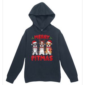 Merry Pitmas Pitbull Dog Santa Hat Xmas Lights Christmas Gift Urban Pullover Hoodie