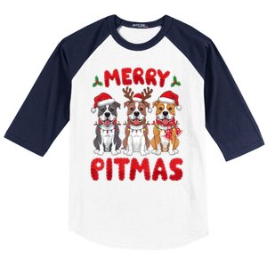 Merry Pitmas Pitbull Dog Santa Hat Xmas Lights Christmas Gift Baseball Sleeve Shirt